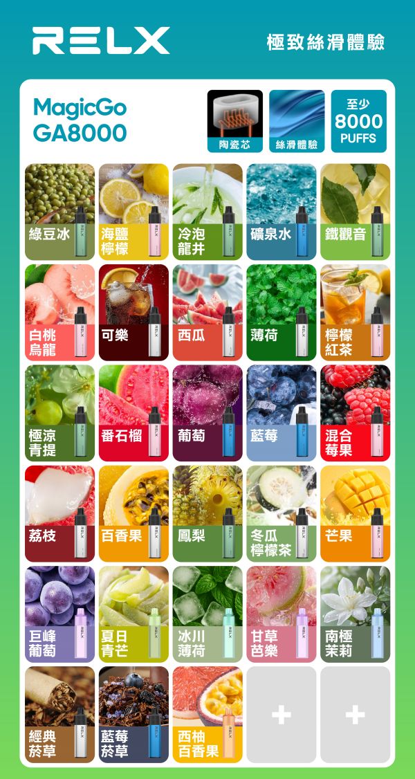 RELX悅刻電子煙 RELX GA拋棄式8000口 上新口味